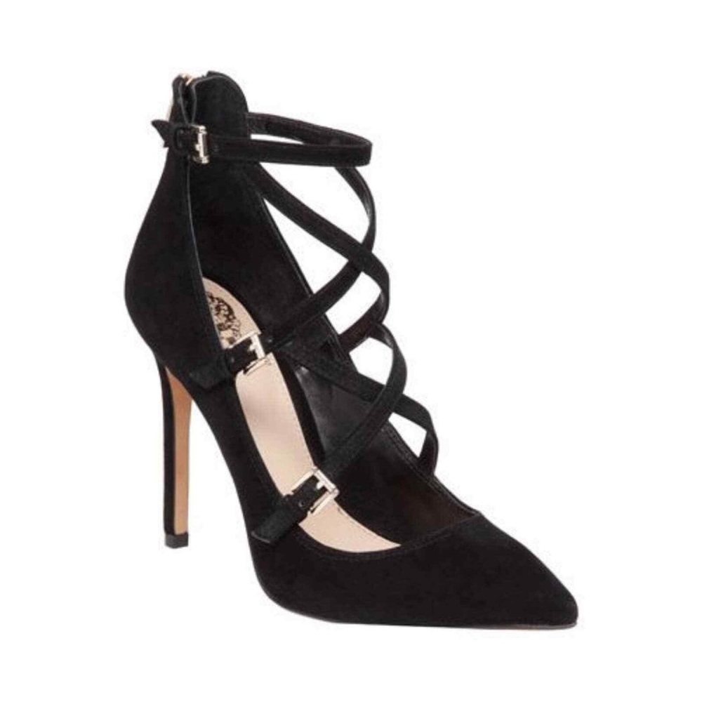 Vince Camuto Neddy Black Strappy Suede Stiletto Heels